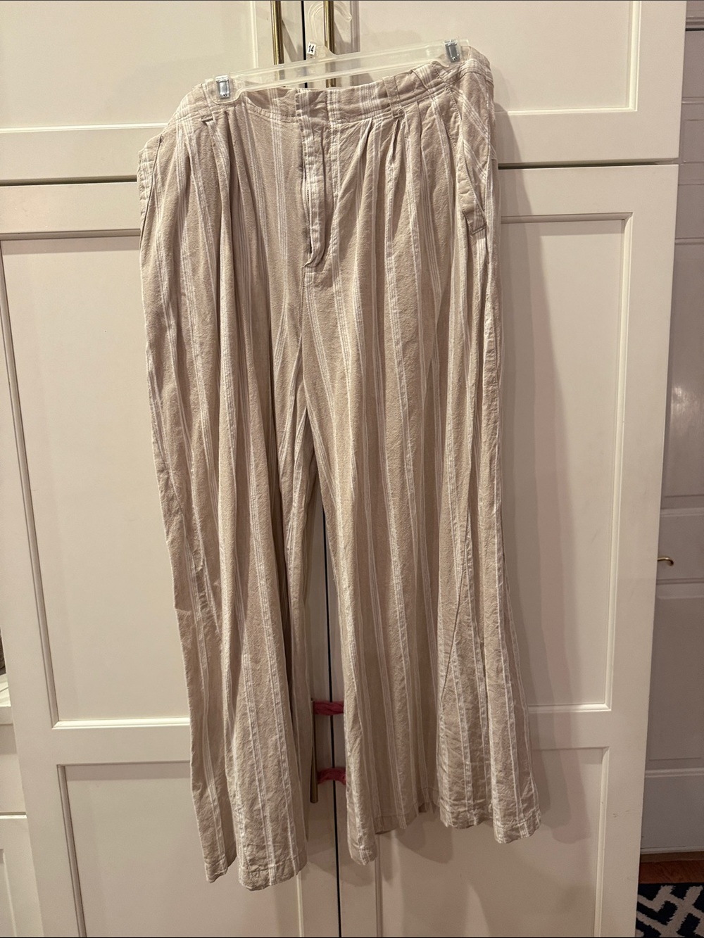 Free People Cream Striped Wide-Leg Linen blend  Pants